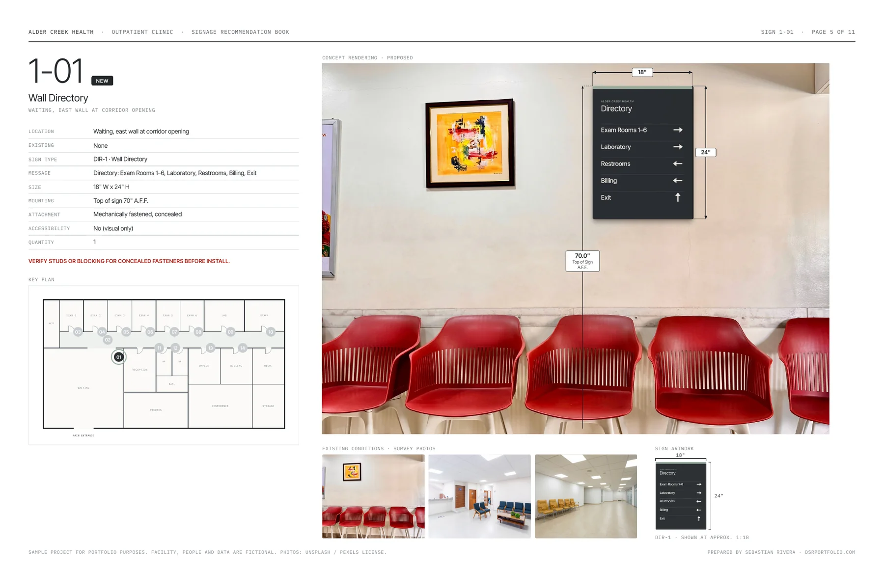 Signage recommendation book, wall directory page
