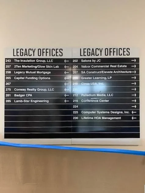 Legacy Offices, tenant directory, two sides